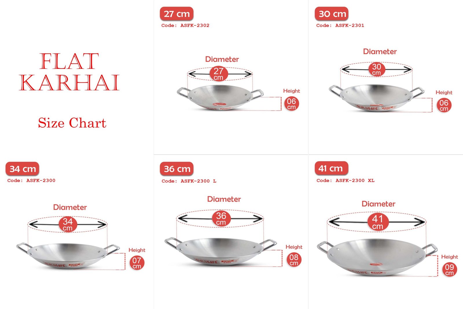 Flat karhai size chart