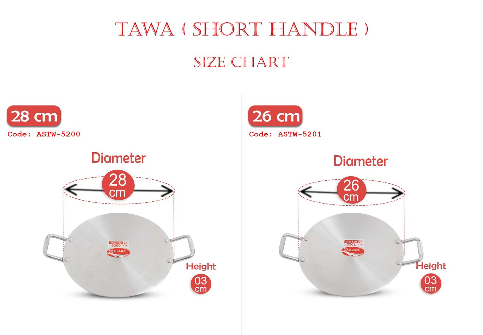 Short Handle Tawa Size Chart