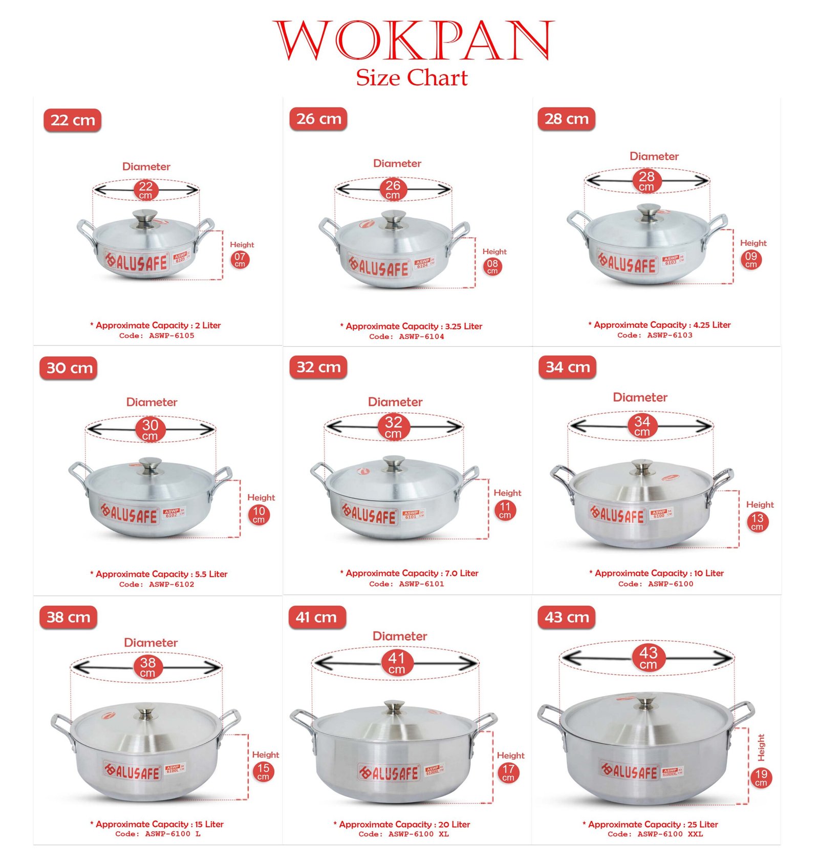Wokpan size chart