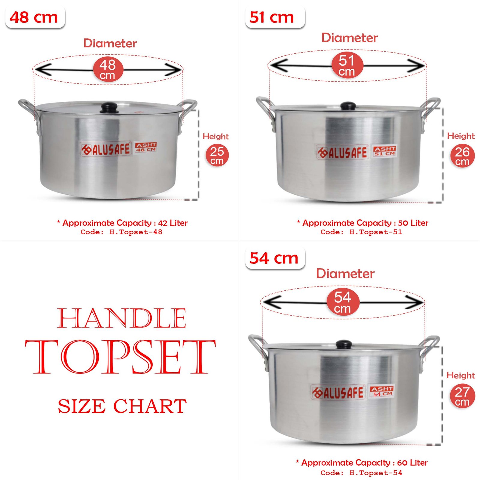 Handle Top set size chart